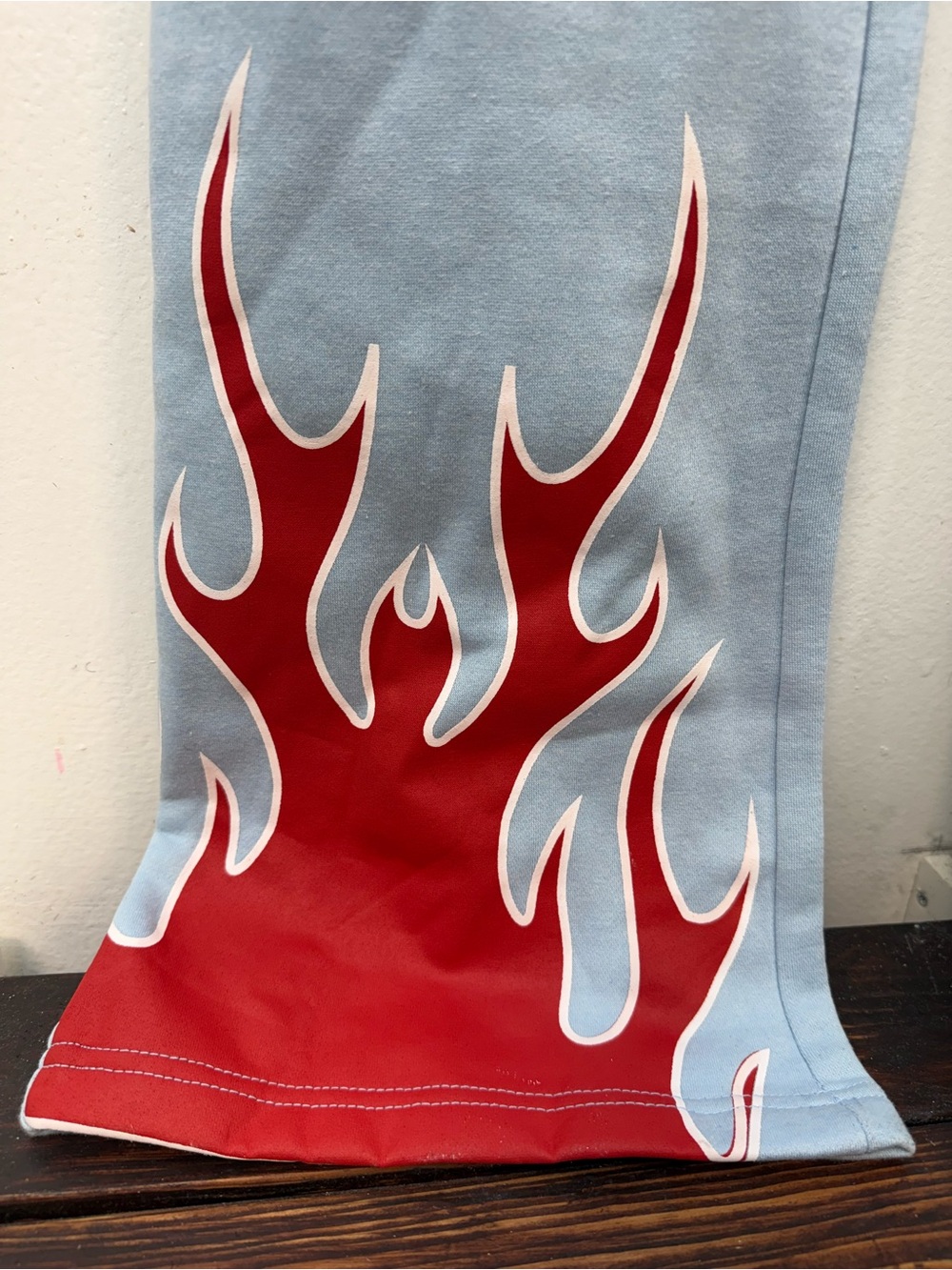Light Blue Flame Panel oversized Sweatpants with Red FA Logo - Picture 3 of 6